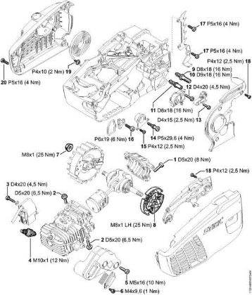 Benzinmotorsägen (MS) MS 193 TC-E Anziehdrehmomente der Marke Stihl