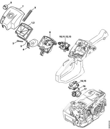Benzinmotorsägen (MS) MS 201 Luftfilter, Vergaserkastendeckel der Marke Stihl
