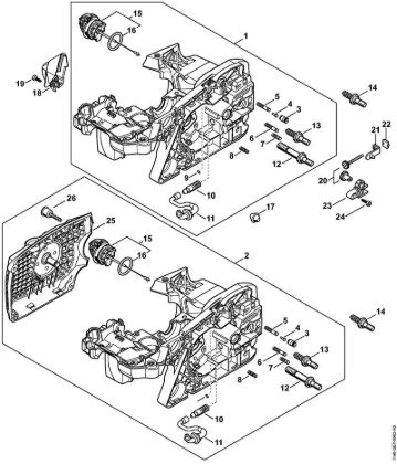 Benzinmotorsägen (MS) MS 311-Z Motorgehäuse, Kettenspannvorrichtung der Marke Stihl