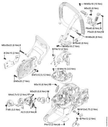Benzinmotorsägen (MS) MS 462 Anziehdrehmomente der Marke Stihl