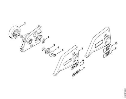 Elektro-Motorsägen (MSE) E 220 Kettenraddeckel (13.98), (40.94) der Marke Stihl