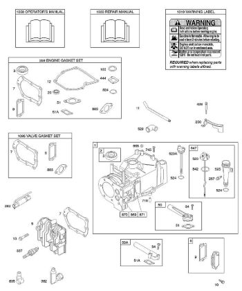B&S - 09â  09D902-2236-B1 F - Zylinder, Zylinderkopf, Dichtungssatz â€‘ Motor, Dichtungssatz â€‘ Ventil, Schmierung, Bedienerhandbuch, Warnhinweisschild der Marke Stihl