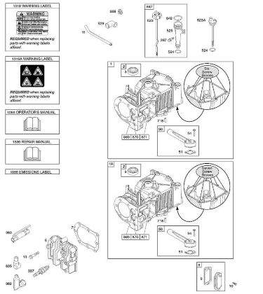 B&S - 09â  09T602-0126-H1 E - Zylinder, Zylinderkopf, Schmierung, Bedienerhandbuch, Warnhinweisschild der Marke Stihl