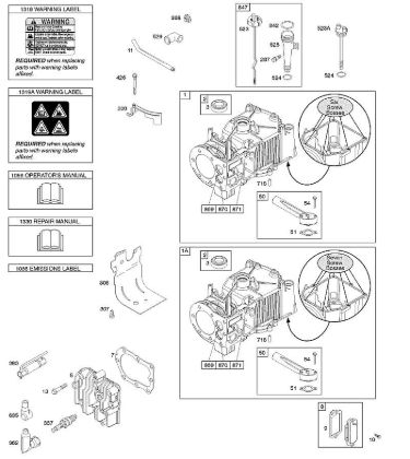 B&S - 10â  10T502-1111-B1 F - Zylinder, Zylinderkopf, Schmierung, Bedienerhandbuch, Warnhinweisschild der Marke Stihl