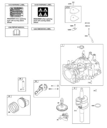 B&S - 12â  122Q02-0171-B1 C - Nockenwelle, Kurbelwelle, Zylinder, Bedienerhandbuch, Kolben/Kolbenringe/Pleuel, Warnhinweisschild der Marke Stihl