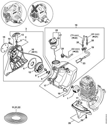 Hoch-Entaster (HT) HT 130 Anwerfvorrichtung, Kraftstofftank der Marke Stihl