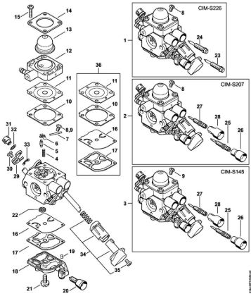 Motorsensen (FS) FS 40 C-E - 4144 Vergaser C1M-S226, C1M-S207, C1M-S145 der Marke Stihl